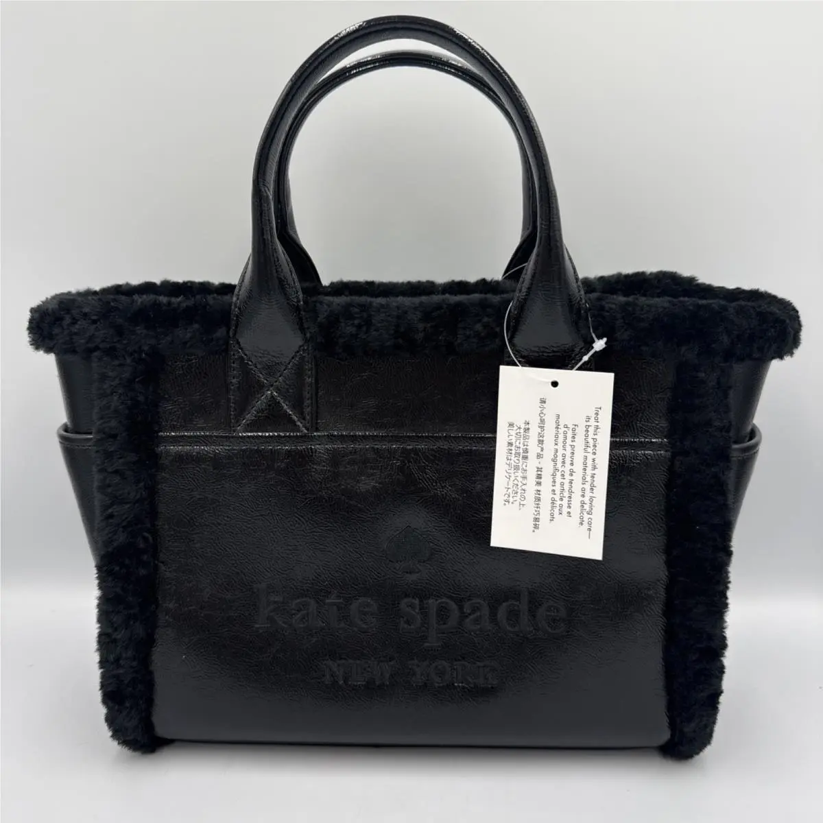 Kate Spade Leather Shearling Satchel Purse Elbow Back