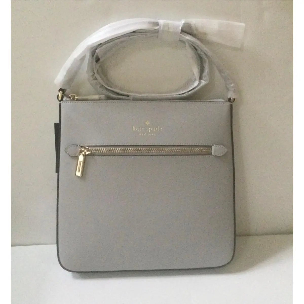 Kate Spade Sadie North South Leather Zip Top Crossbody Bag Platinum Grey