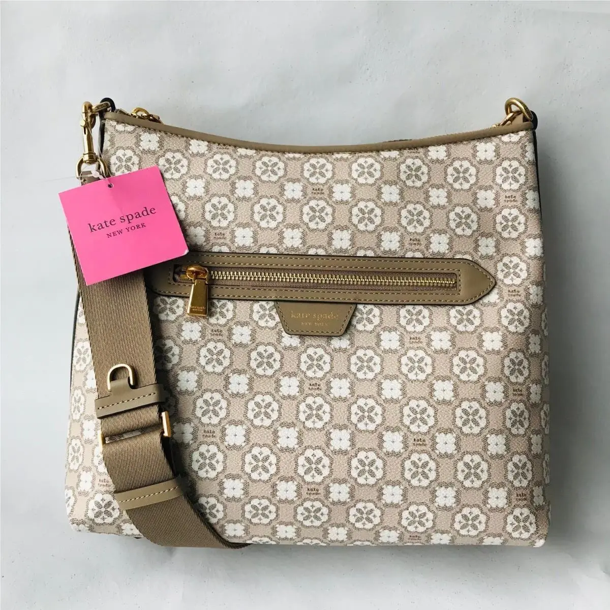 Kate Spade Spade Flower Monogram Medium Crossbody Natural W Dust Bag