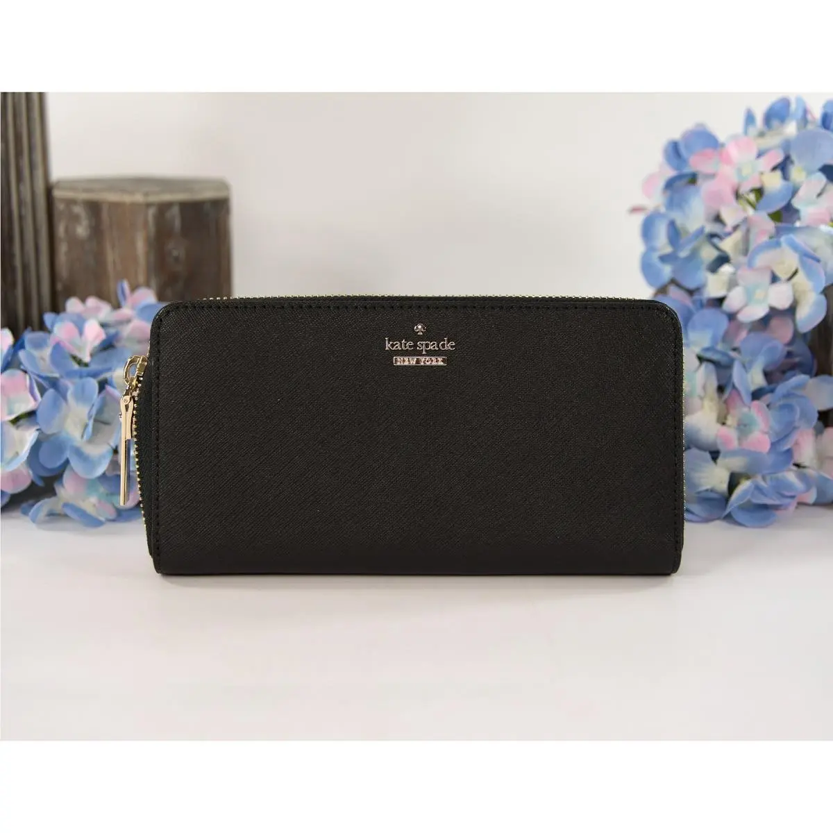 Kate Spade Black Leather Cameron Street Zip Around Lacey Wallet