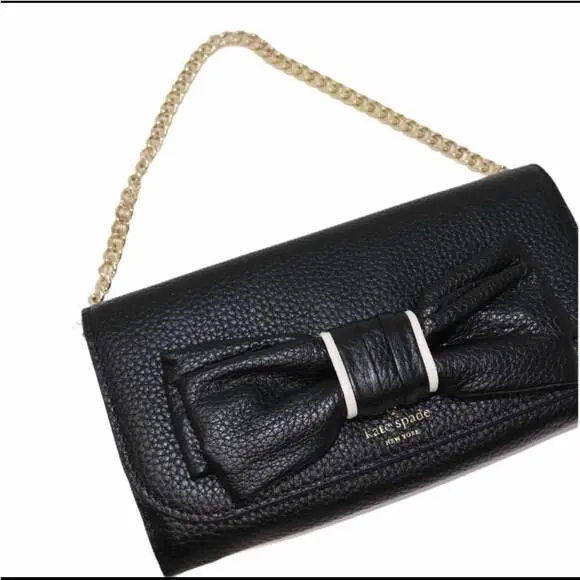 NY Wallet on a Chain Purse Black Bow Milou Rosewood Place by Kate Spade