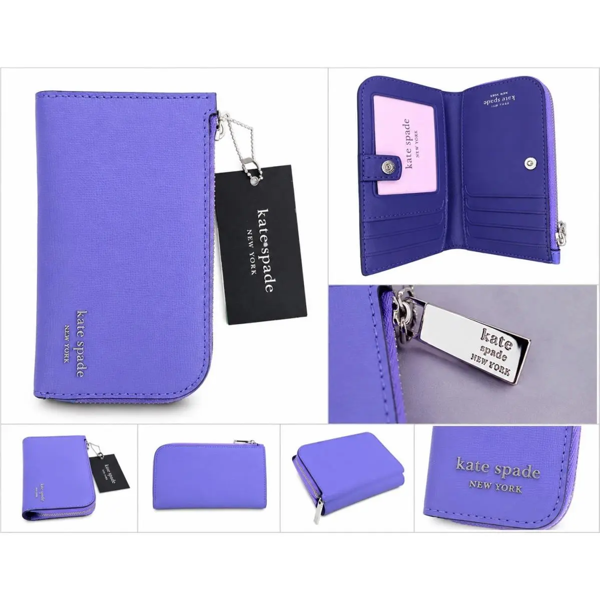 Kate Spade New York Blue Zip-around Wallet Solid Logo Accent Zipper Credit Card
