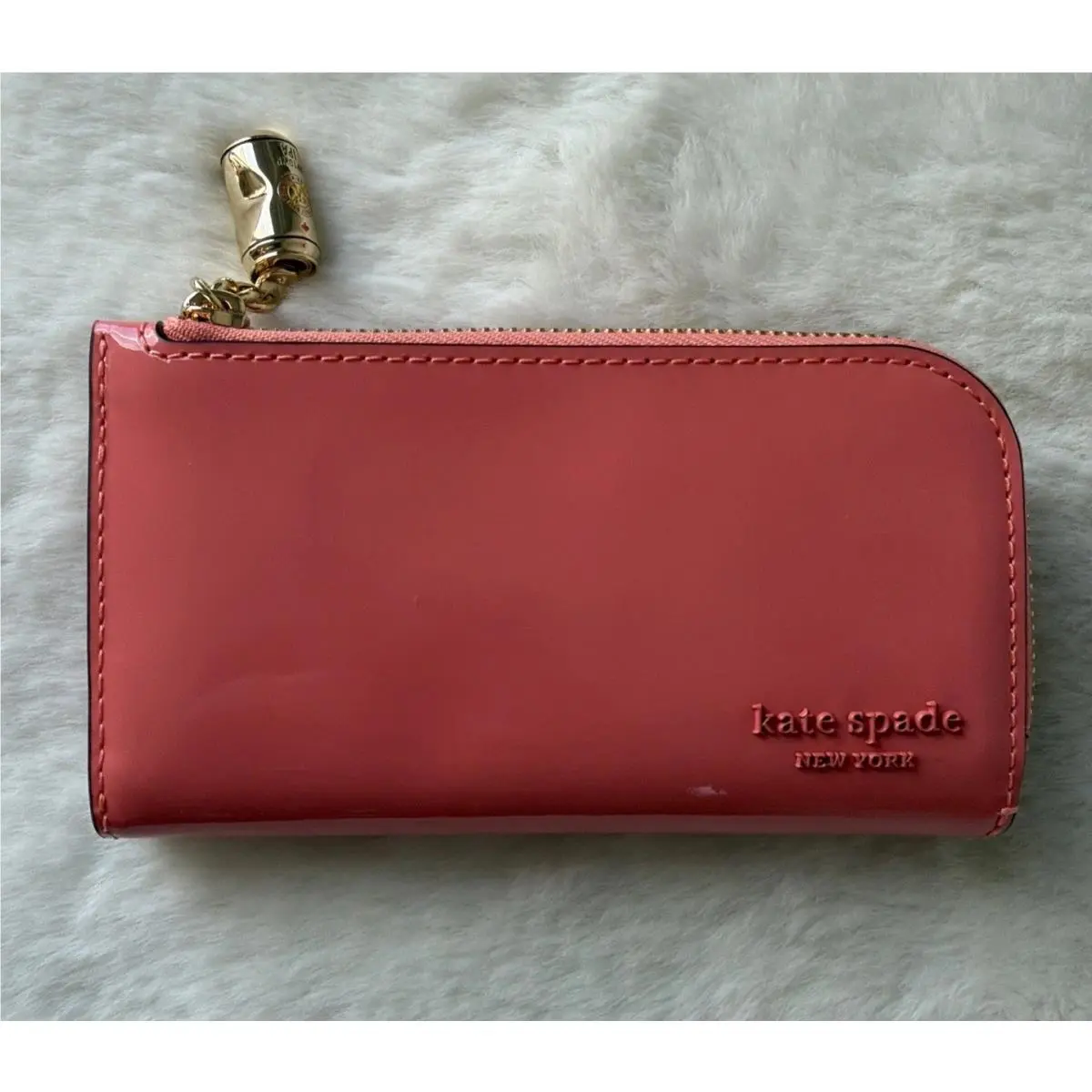 Kate Spade Devin Patent Leather Small Slim Bifold Wallet Pink Moon