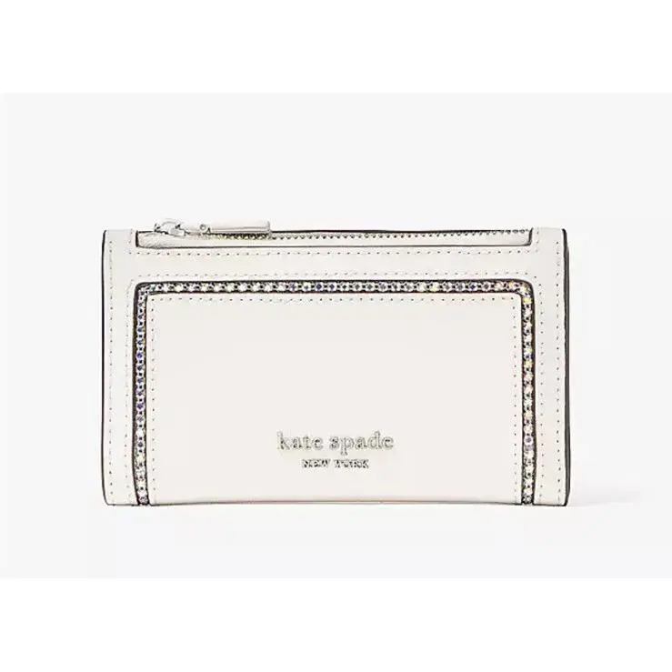 Kate Spade Morgan Crystal Inlay Small Slim Bifold Wallet Parchment