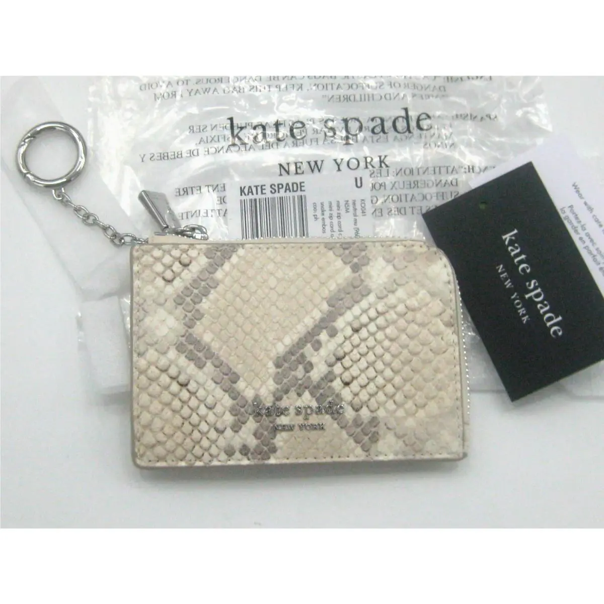 Kate Spade Snake Embossed Leather Mini Zip Card Case Neutral Multi Orig. Pkg