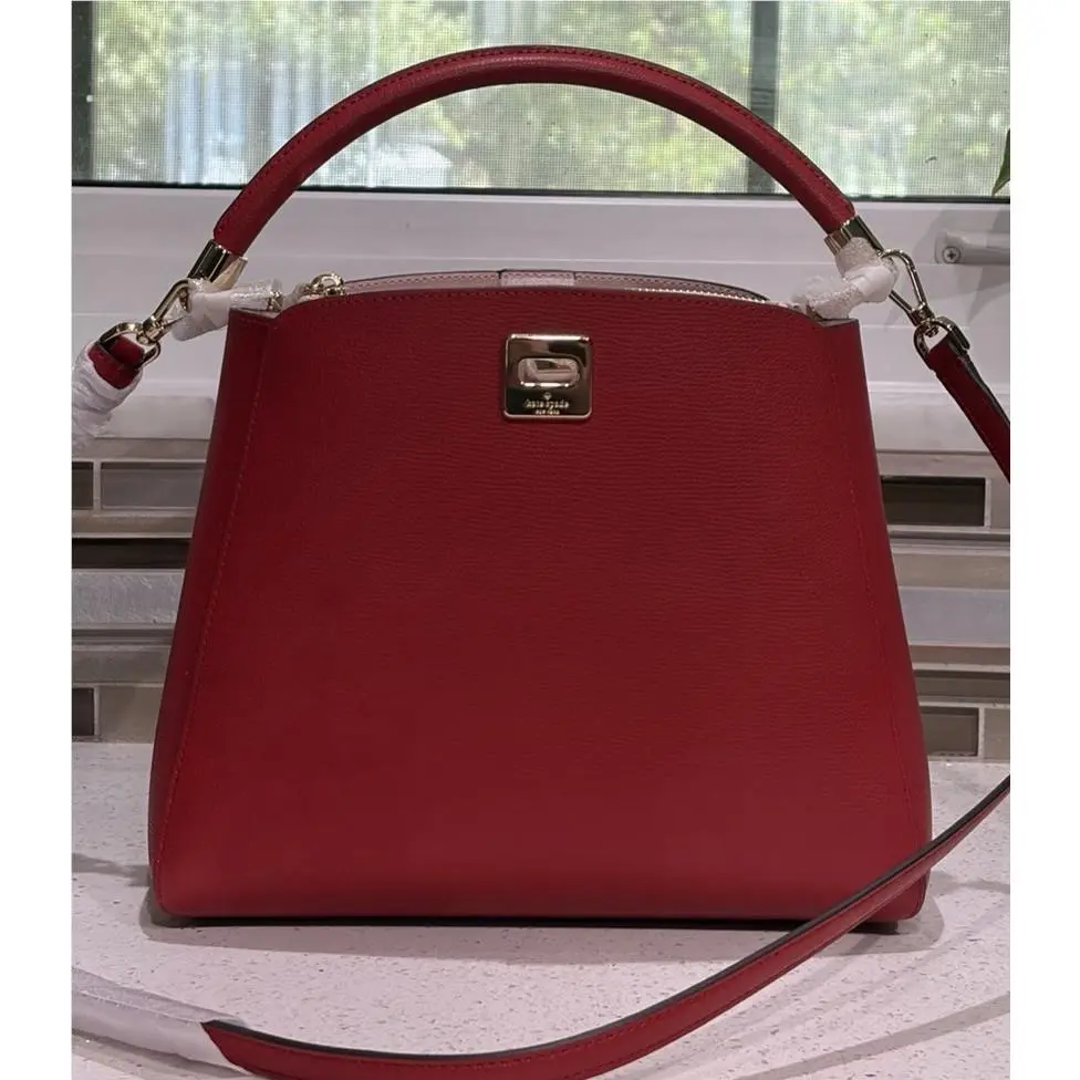 Kate Spade Phoebe Medium Satchel Bucket Shoulder Crossbody Leather Cherry Red