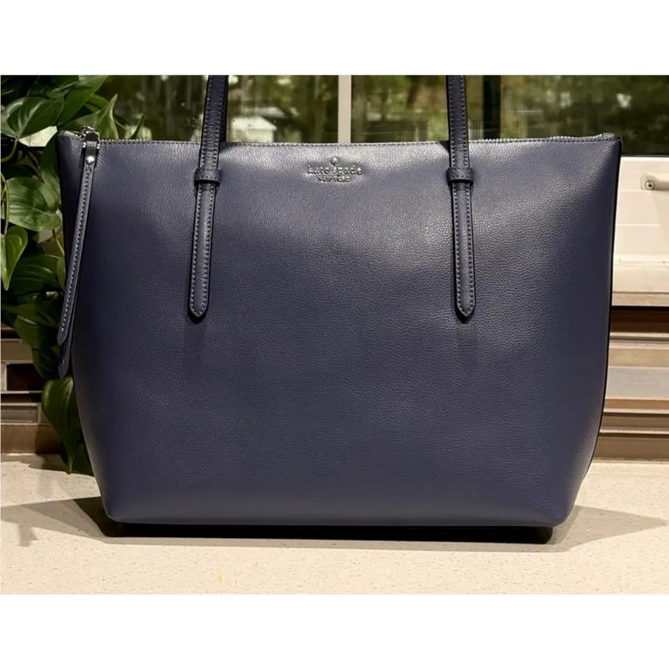 All Day Zip Shoulder Tote Laptop Large Bag Purse Navy Blue Silver by Kate Spade