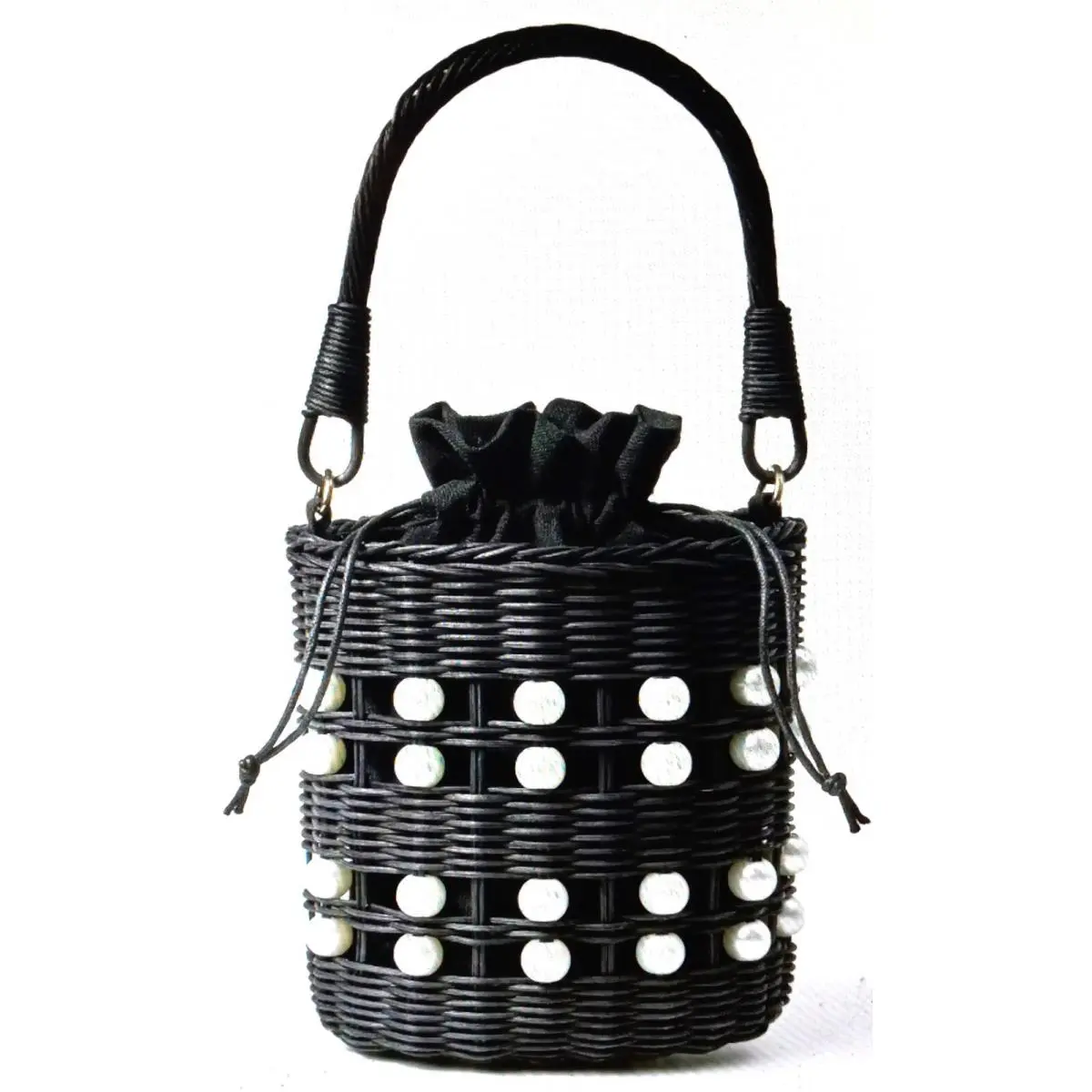 Kate Spade Black Basket Bucket Pearl Embellished Handbag