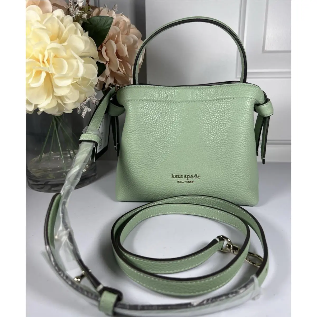 Kate Spade Pebble Leather Knott Top Handle/crossbody Mini Tote - Light Green