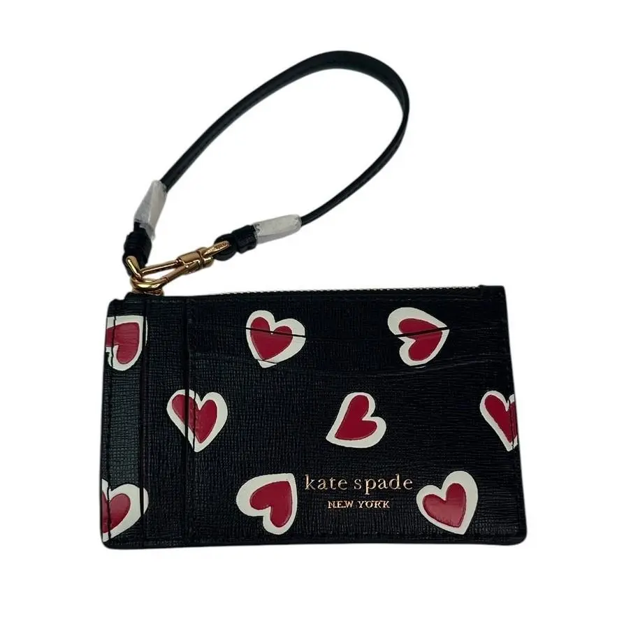 Kate Spade Morgan Stencil Hearts Embossed Printed Coin Card Case Wristlet Black