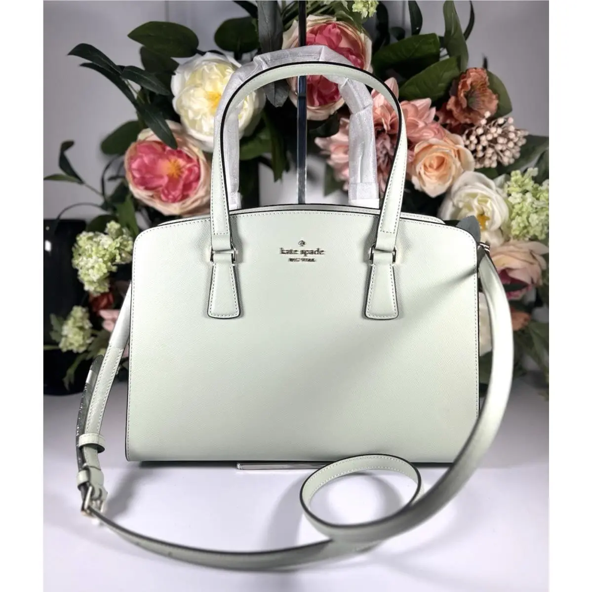 Saffiano Leather Medium Perry Satchel W/crossbody Strap-light Green by Kate Spade
