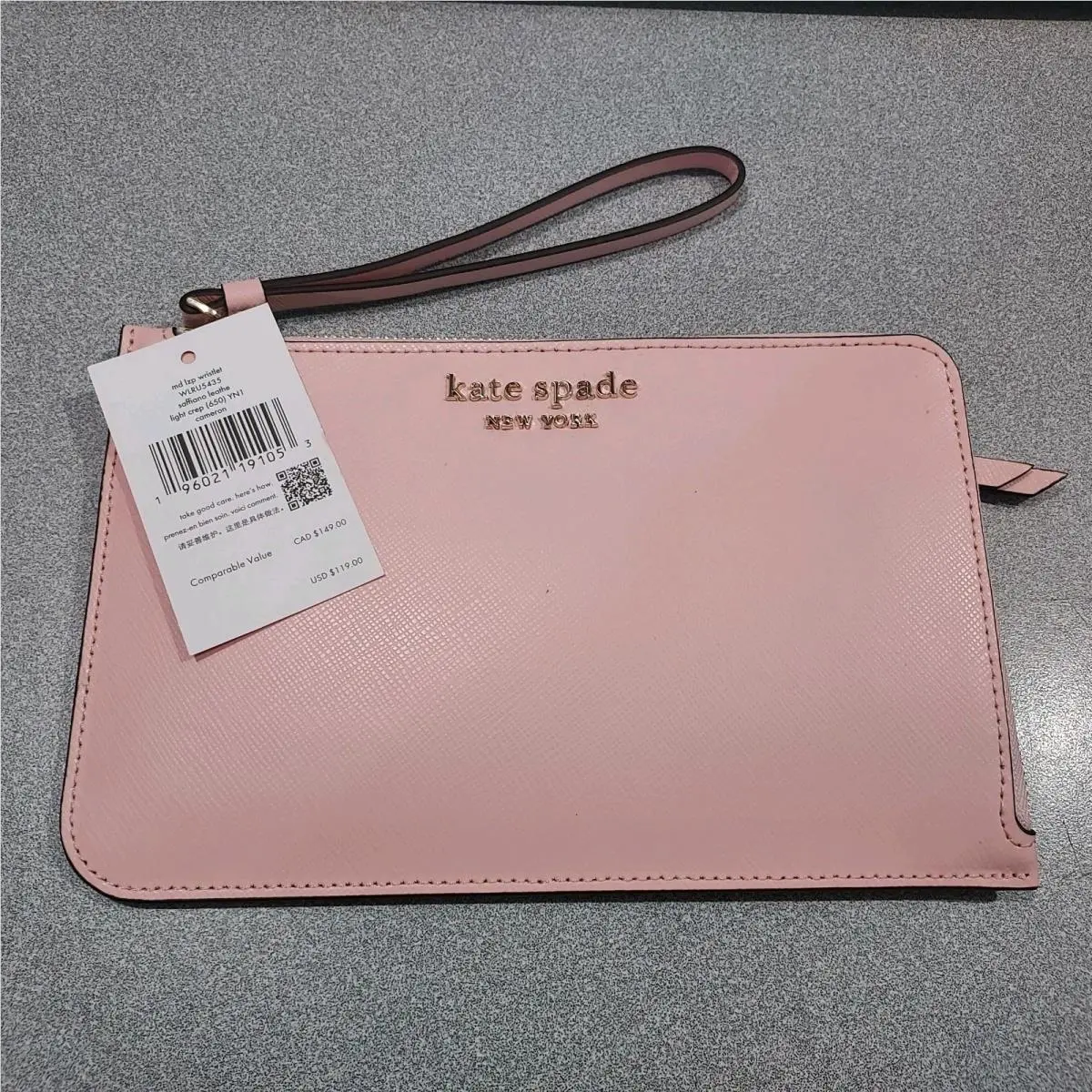 New Kate Spade New York Cameron Large Leather Wristlet Clutch Warm Vellum