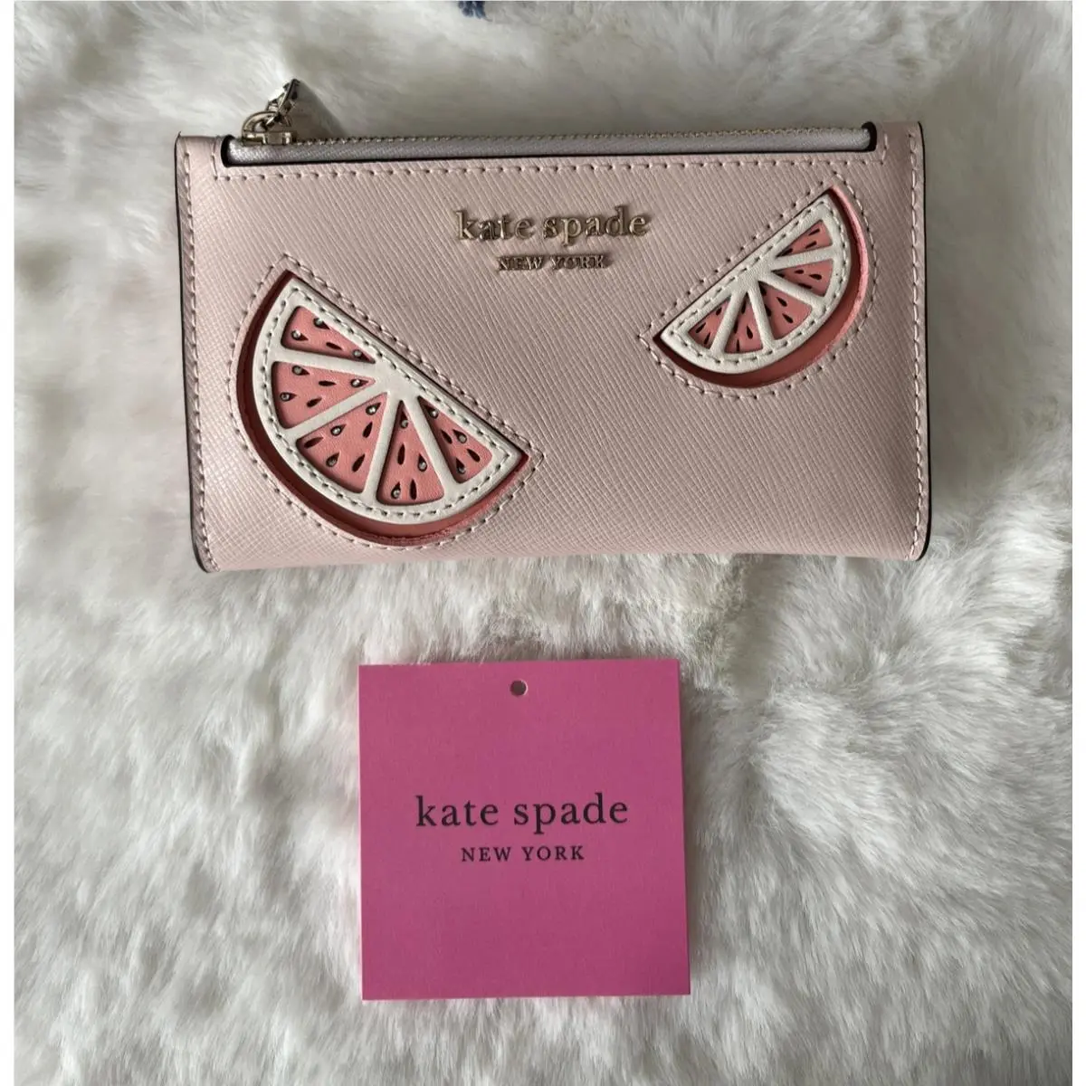 Kate Spade Tini Grapefruit Embellished Small Slim Bifold Wallet Pale Dogwood