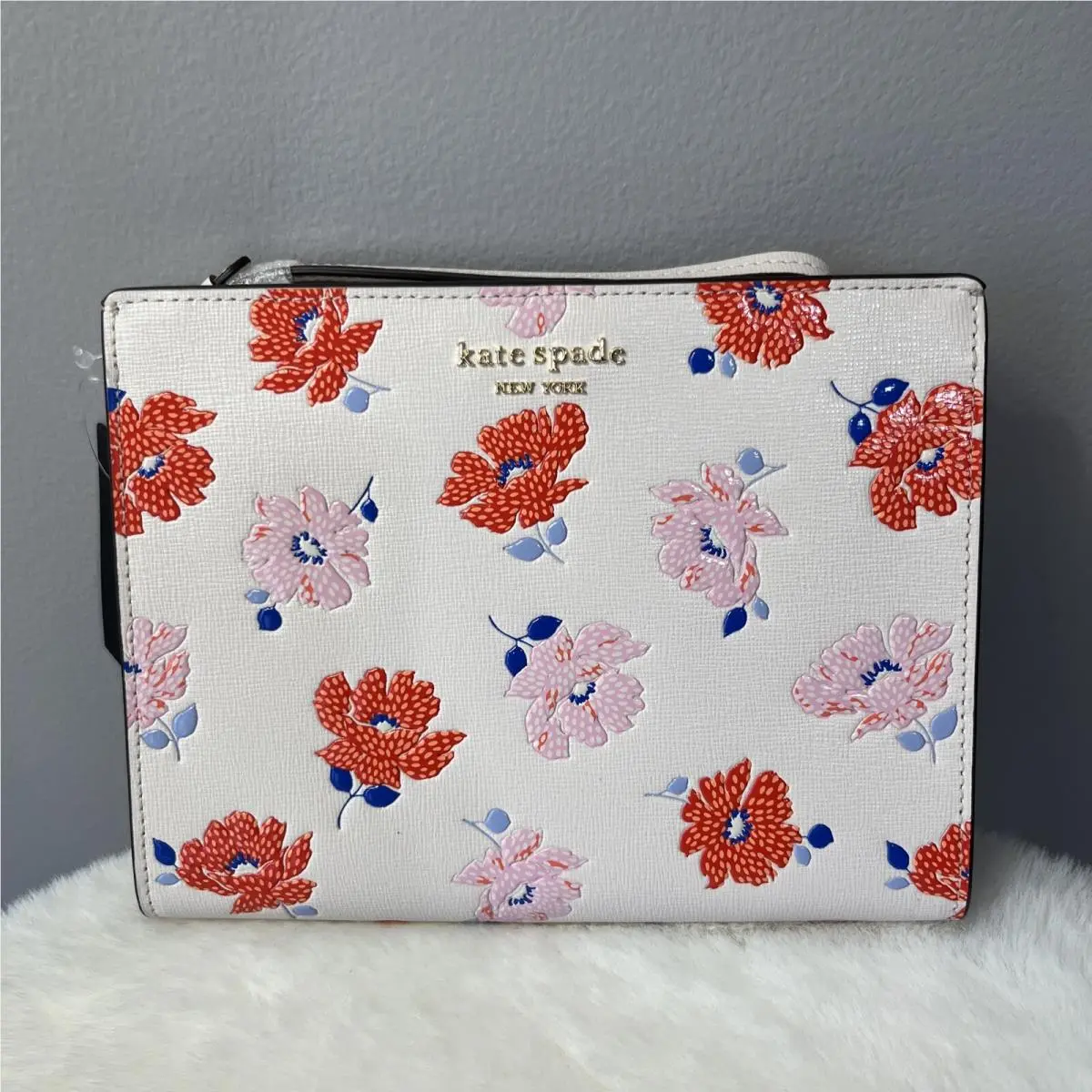 Kate Spade Morgan Dotty Floral Embossed Gusseted Wristlet White Multi