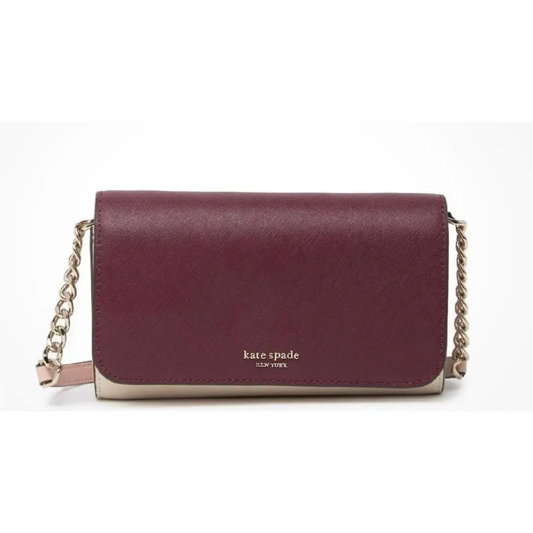 Kate Spade Cameron Small Flap Crossbody Cherry Wood White Pink Burgundy Maroon