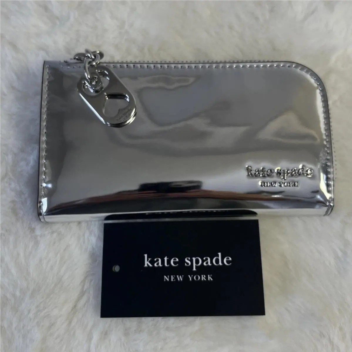 Kate Spade Devin Metallic Patent Leather Small Slim Bifold Wallet Silver