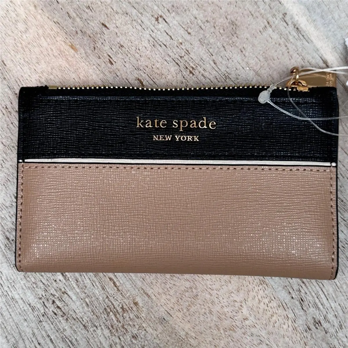 Kate Spade Morgan Colorblock Saffiano Leather Bifold Wallet Cafe Mocha K8956 New