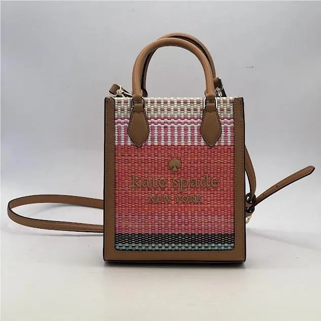 Kate Spade New York Ellie Leather Woven Straw Mini Tote Crossbody Pink KL560