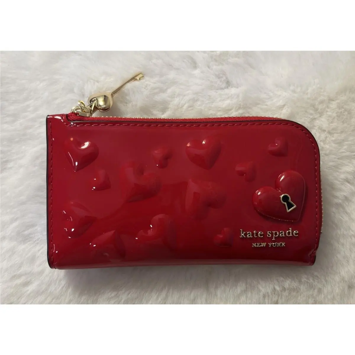 New Kate Spade Key To My Heart Embossed Patent Leather Small Slim Bifold Wallet