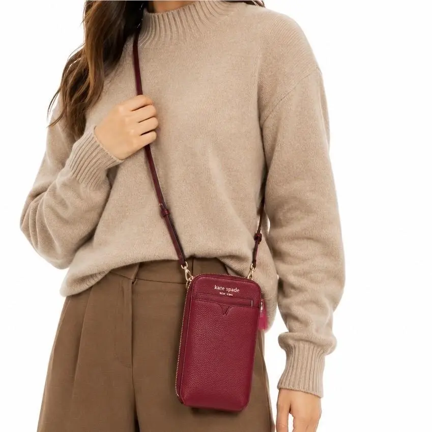 Kate Spade Zeezee Phone Crossbody Bag Red Currant Pebbled Leather New 93-16