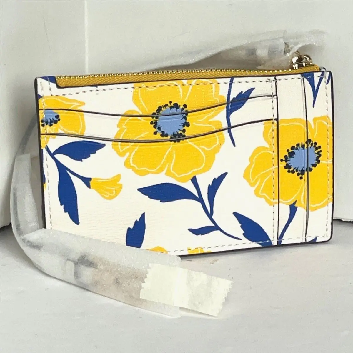Kate Spade Morgan Sunshine Floral Card Case Wristlet Yellow Key Ring Leather