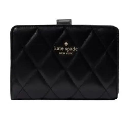 Kate Spade Carey Medium Compact Bifold Wallet Black Quilted Leather Full Zip