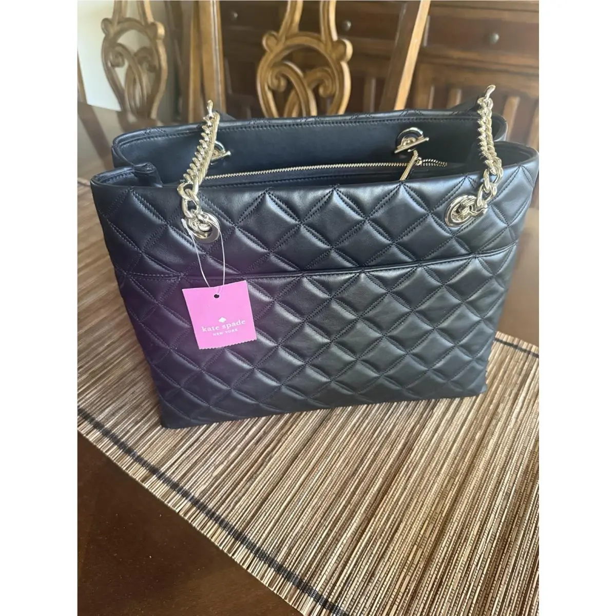 Kate Spade WKRU7073 Natalia Black Quilted Leather Tote
