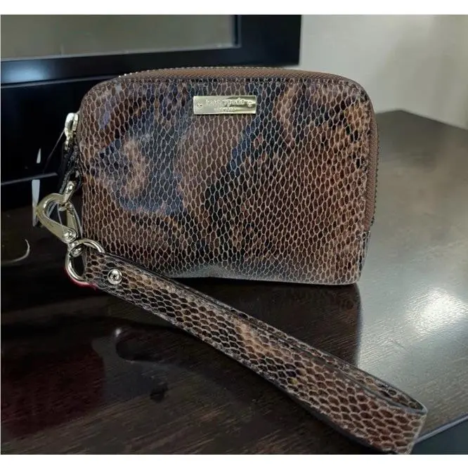 Kate Spade Julia Wristlet Wallet Clutch Python Print Brown Snakesk