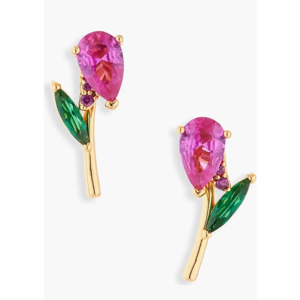 New Kate Spade New York Greenhouse Tulip Studs Earrings Pink - Gold Tone