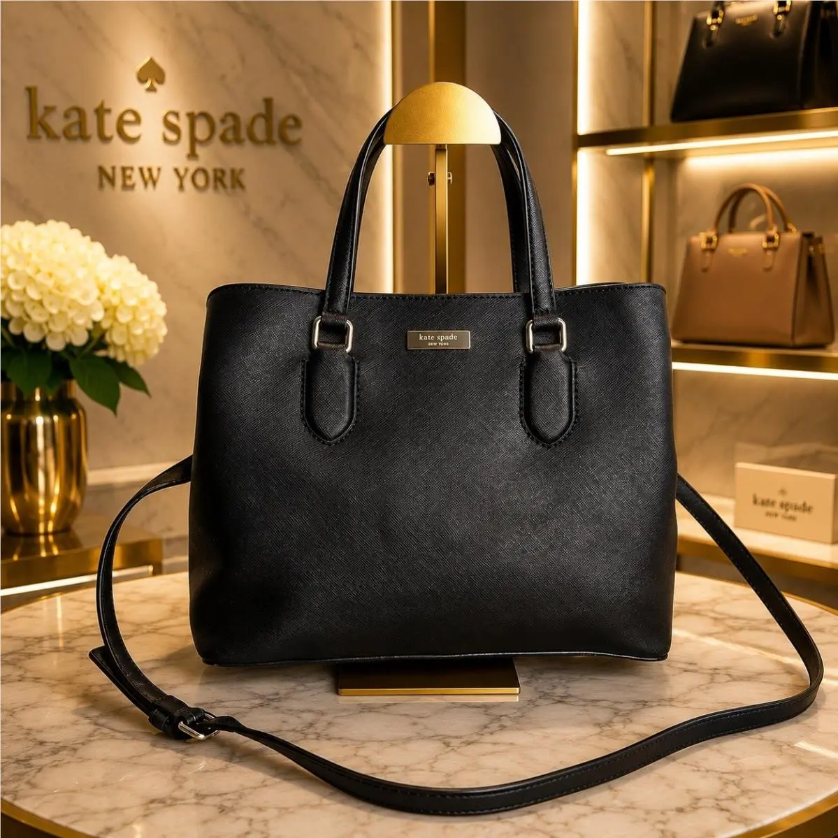 Kate Spade Laurel Way Evangelie Black Saffiano Leather Satchel Bag WKRU3930