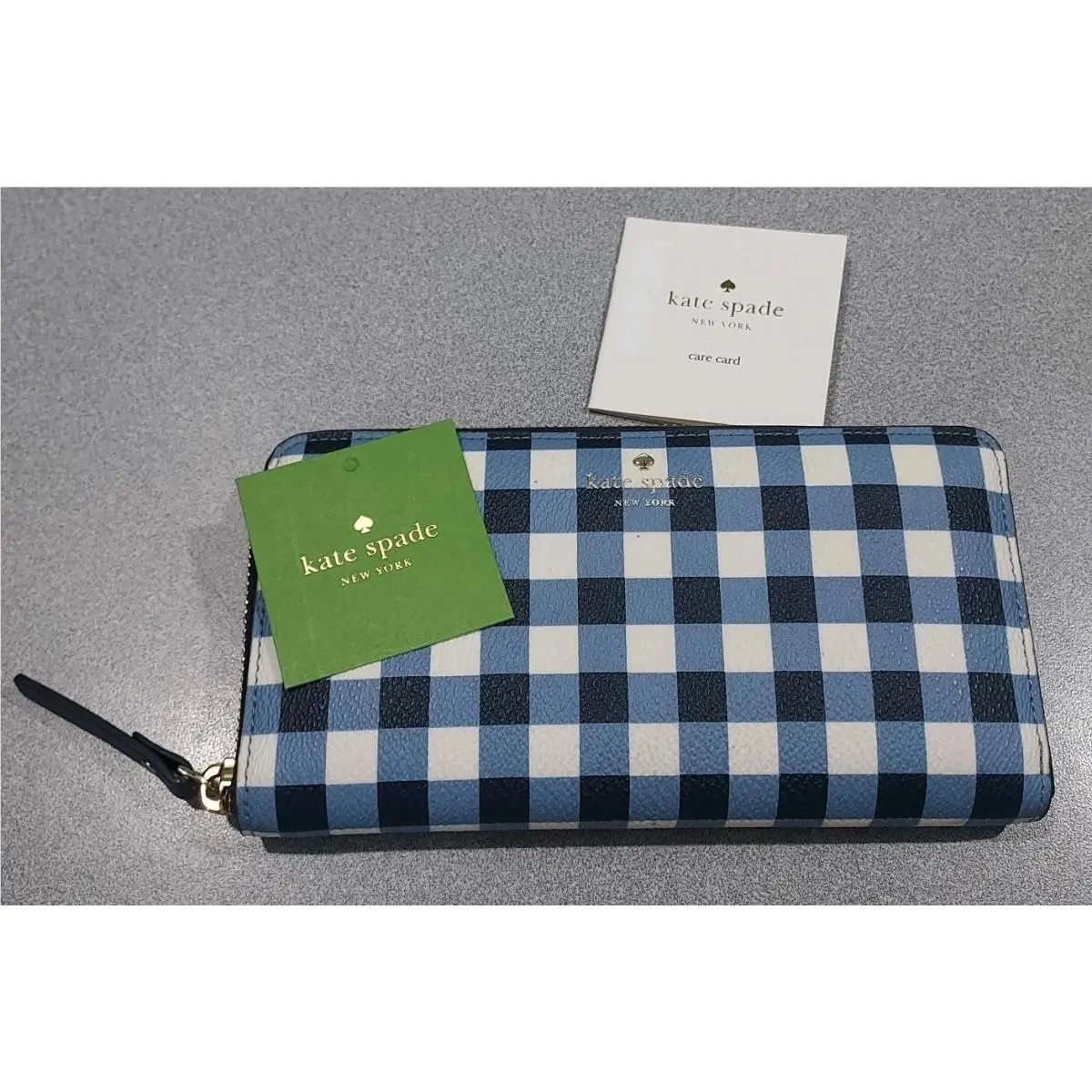 Kate Spade Hyde Lane Gingham Michele Zip Around Wallet Plaid Blue