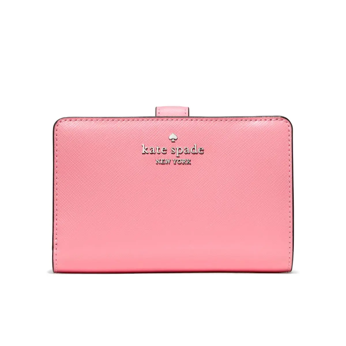 New Kate Spade Medium Compact Bifold Wallet Saffiano Leather Grapefruit Soda