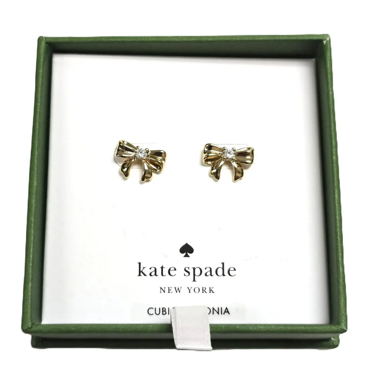 New Kate Spade Gold Tone Mini Bow Tie CZ Cubic Zirconia Crystal Stud Earrings