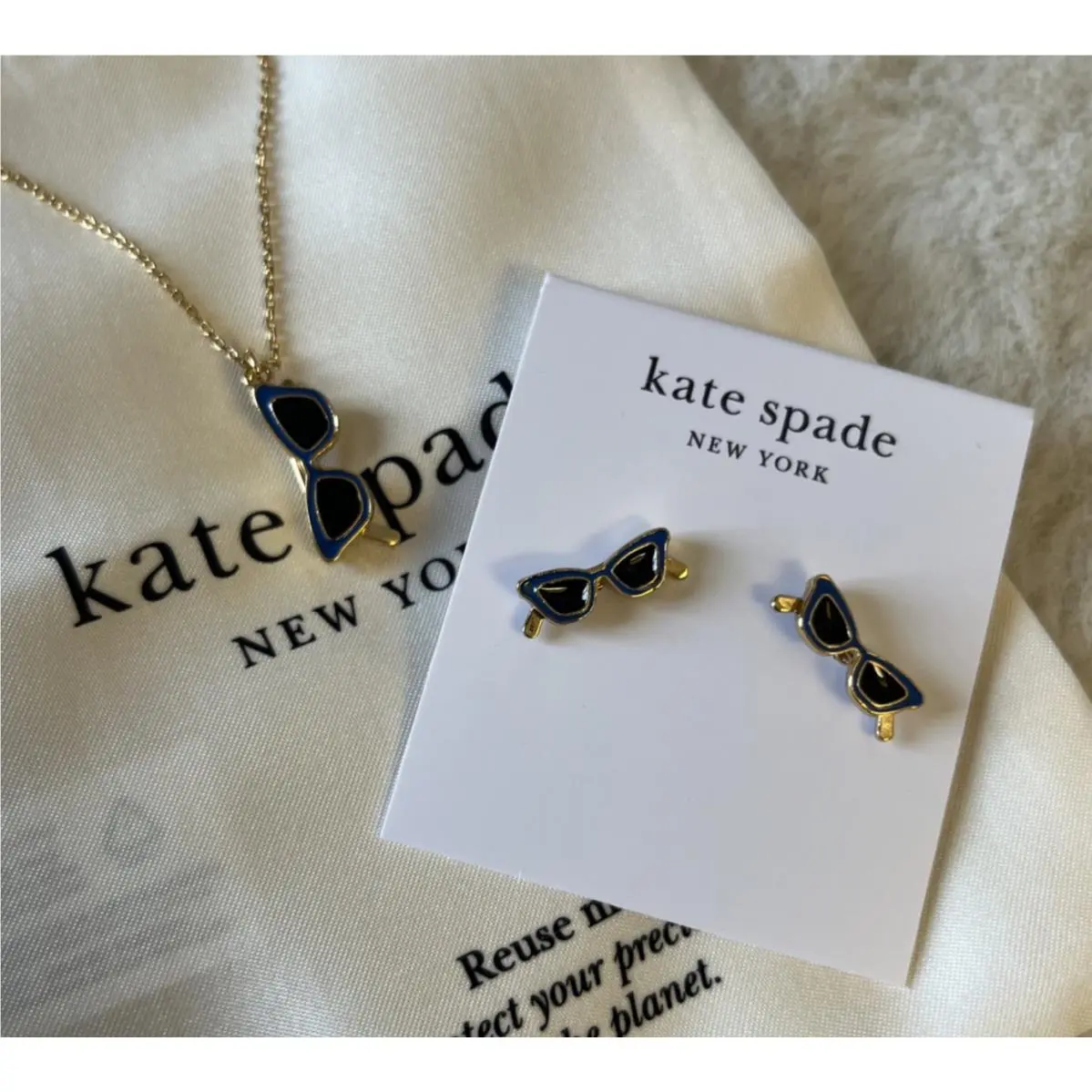 New Kate Spade Sweet Treasures Eyeglasses Mini Pendant Necklace Stud Earrings