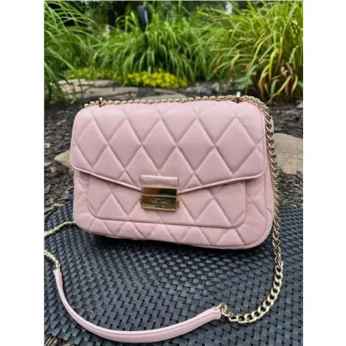 Kate Spade Carey Medium Flap Shoulder Bag Purse Quilted Leather In Conch Pink