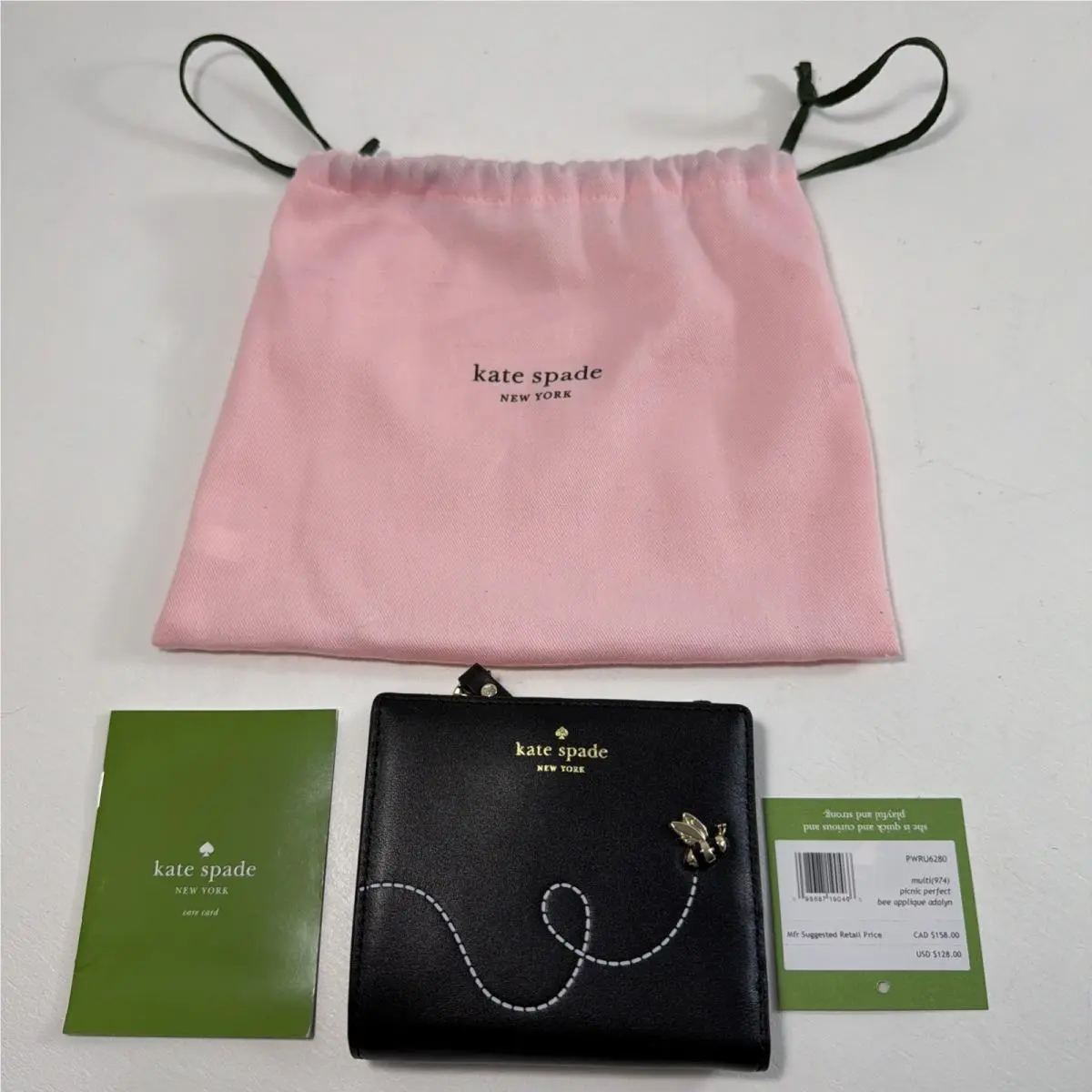 Kate Spade Picnic Perfect Bee Applique Adalyn Small Wallet New Black