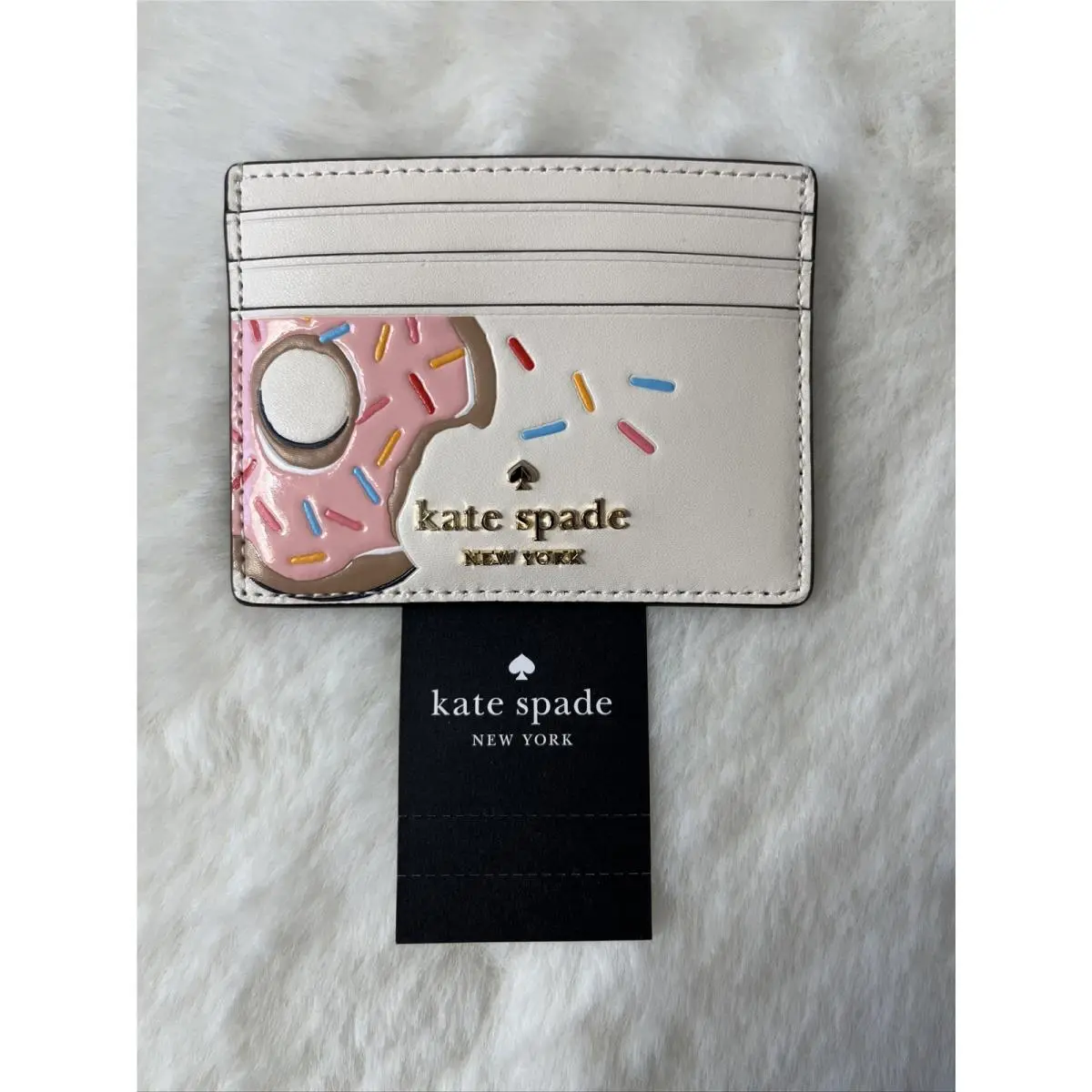 New Kate Spade Coffee Break Donut Small Slim Card Holder Cream Multi