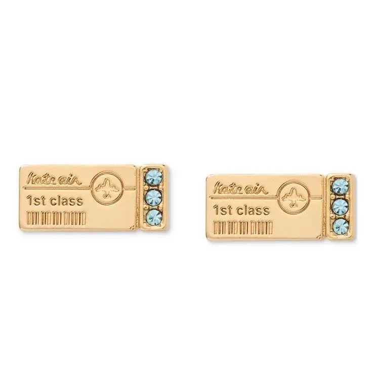 New Kate Spade Gold-tone Out of Office First Class Ticket Stud Earrings