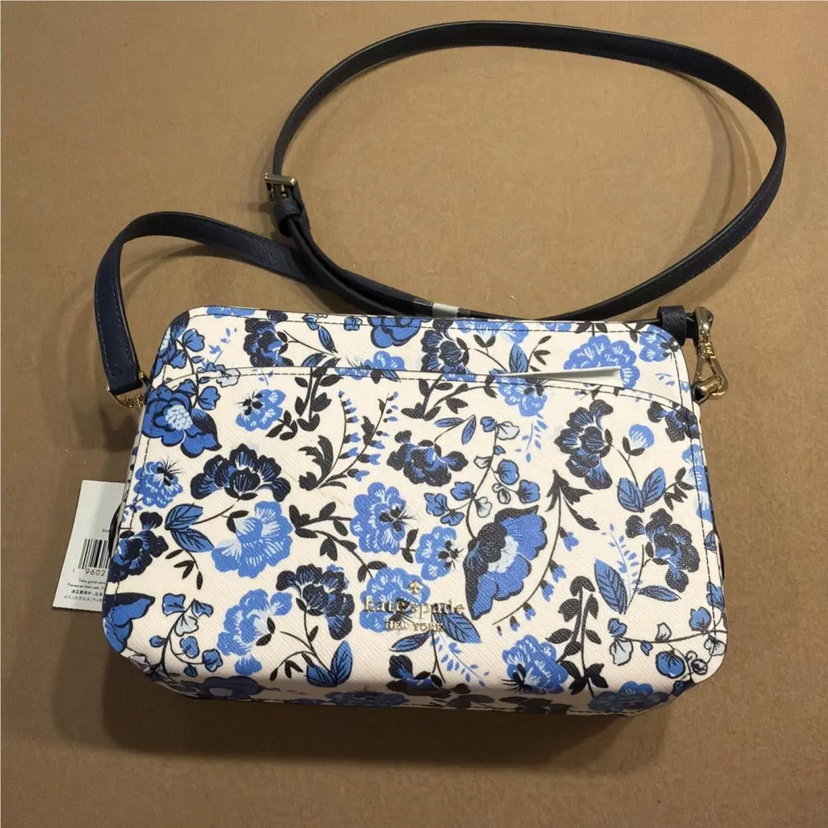 Kate Spade New York Blue Floral Camera Bag Crossbody Zip Small Strap KM061