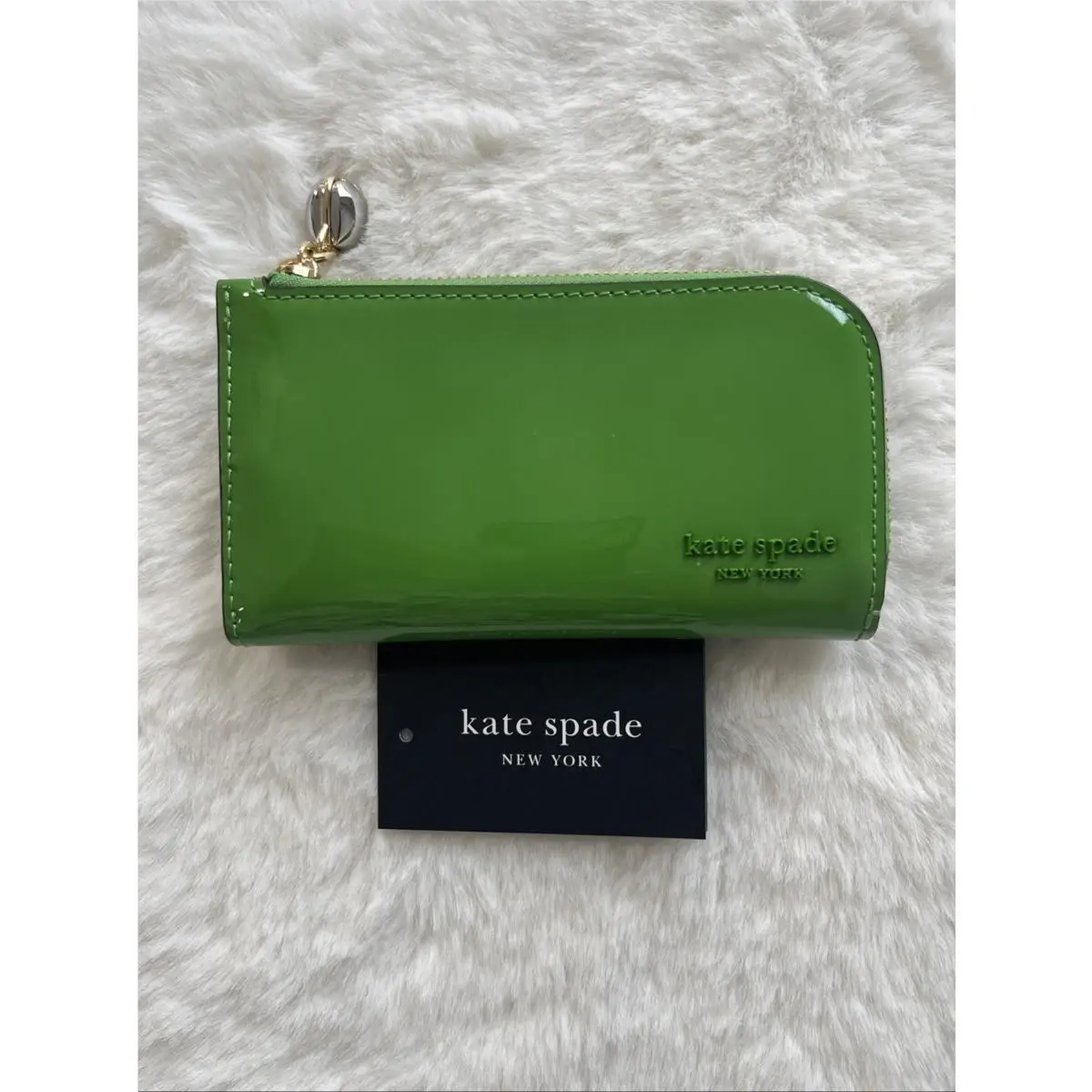 Kate Spade Devin Patent Leather Small Slim Bifold Wallet Green