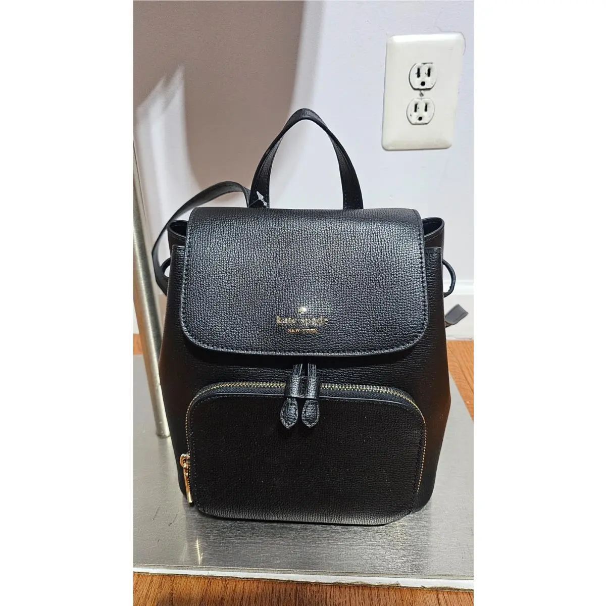 New Kate Spade Kristi Medium Flap Refined Grain Leather Black Backpack