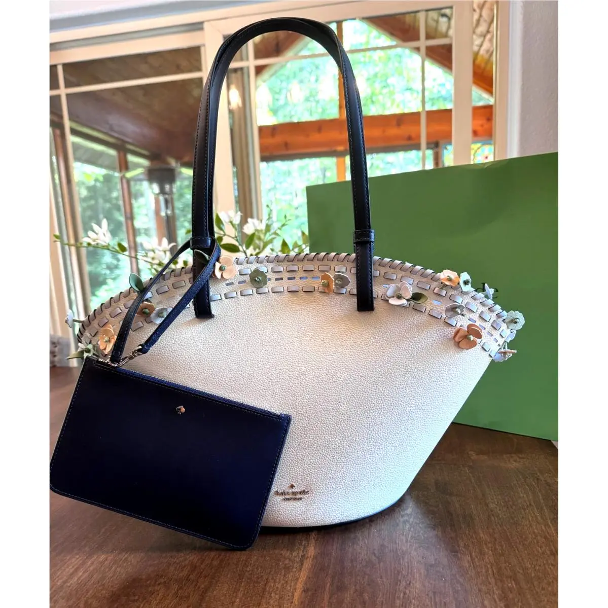 Dahlia Large Floral Leather Tote with Pouch Wristlet by Kate Spade