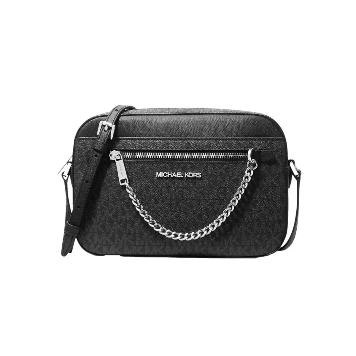 Signature Logo Chain Crossbody Bag EW Zip Black Jet Set 35S1STTC9B by Michael Kors