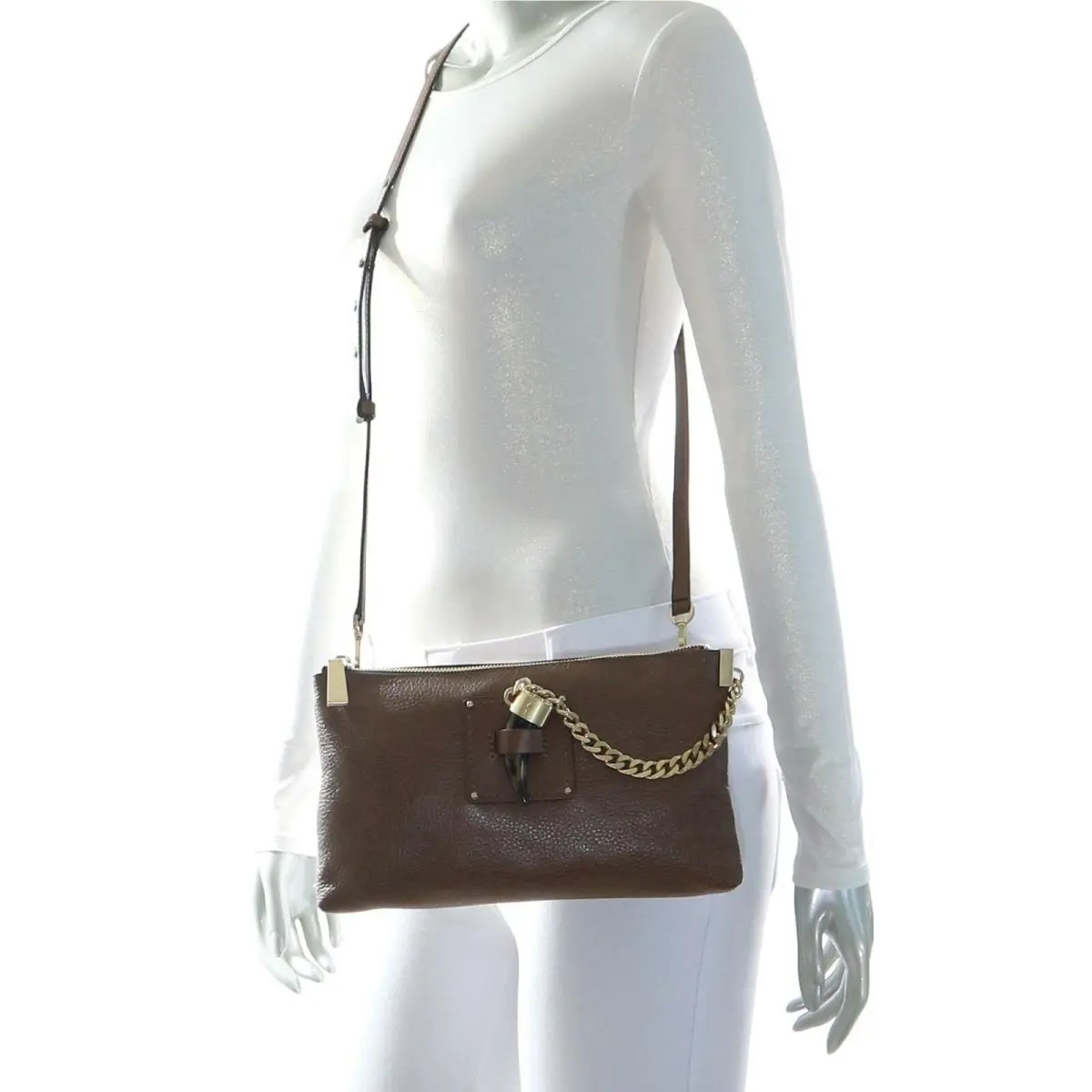 Michael Kors James Large Zip Leather Clutch Cark Caramel