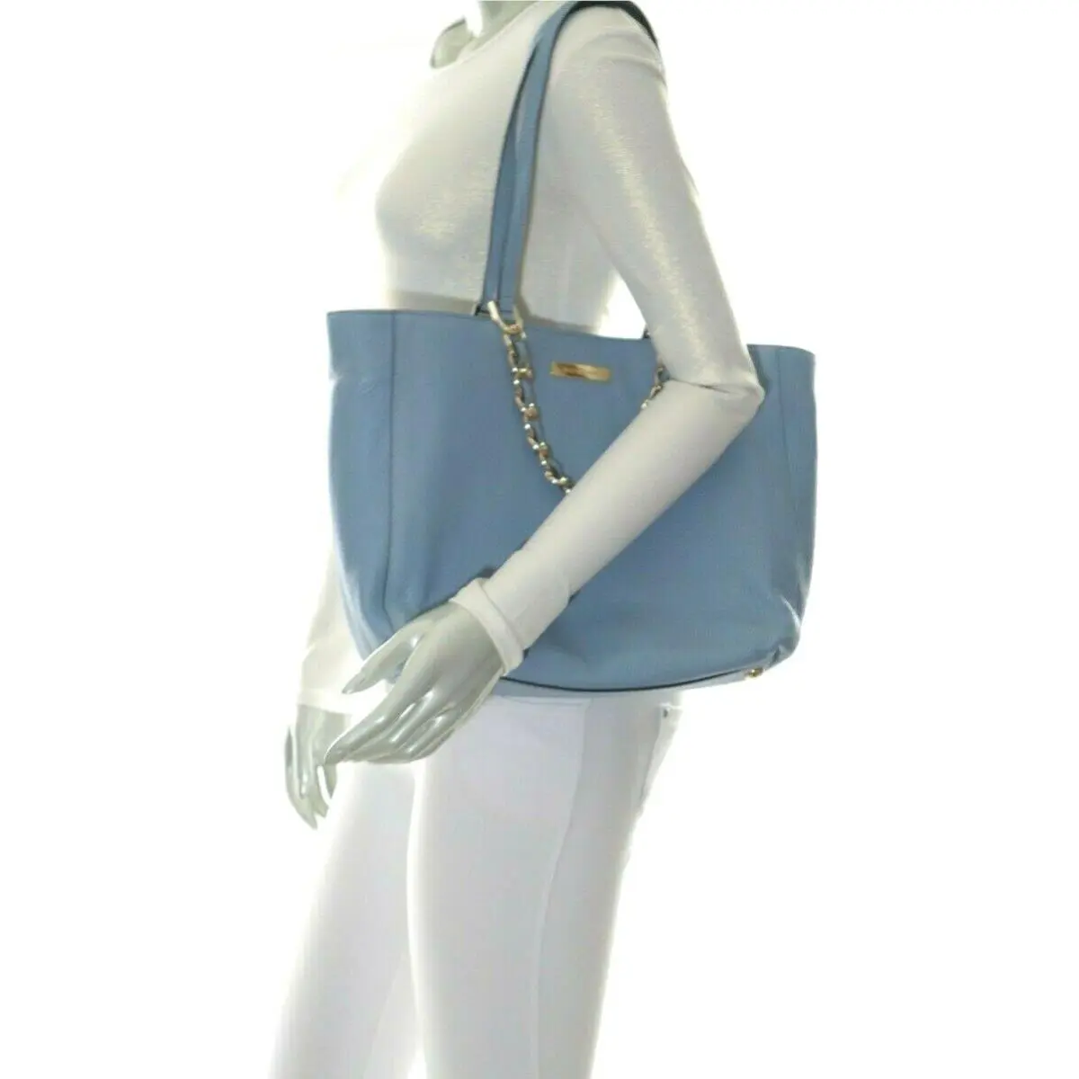 Michael Kors Harper Large East West Leather Tote Bag in Powder Blue