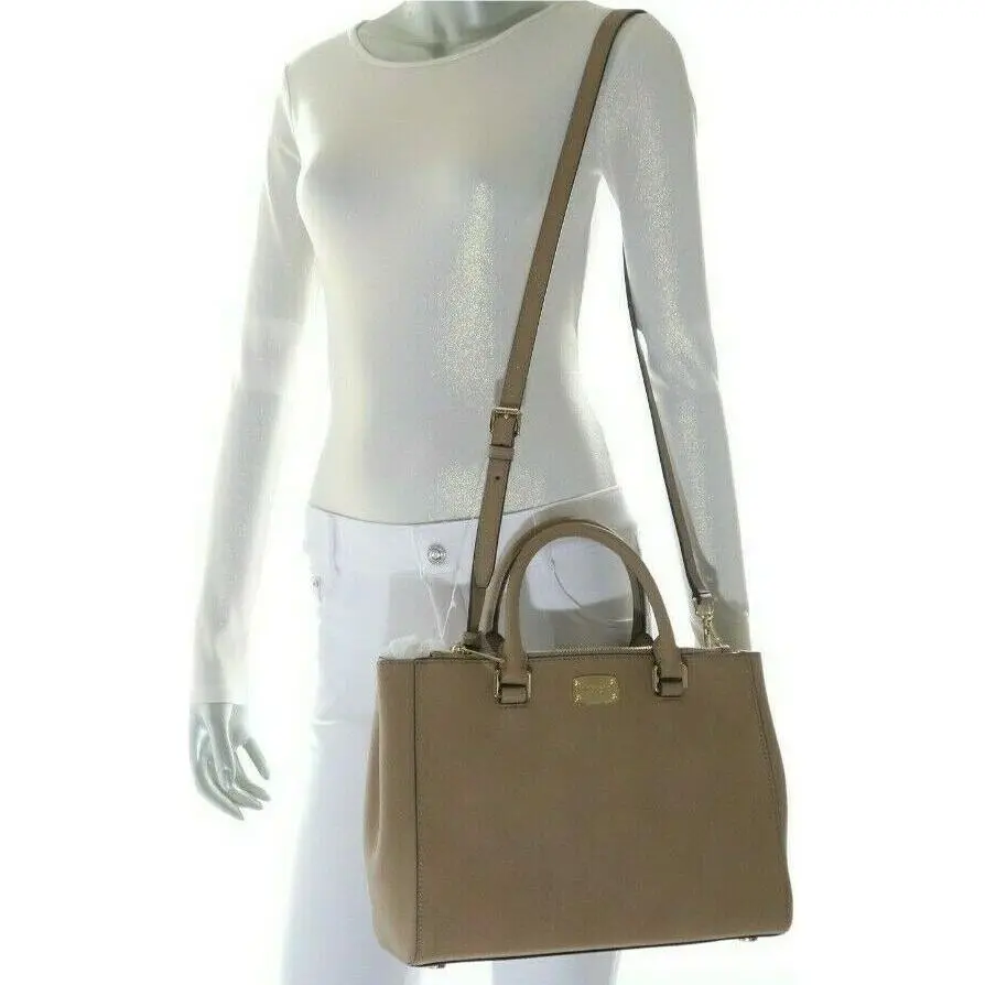 Michael Kors Kellen Medium Saffiano Leather Satchel Tote Bag Dark Khaki