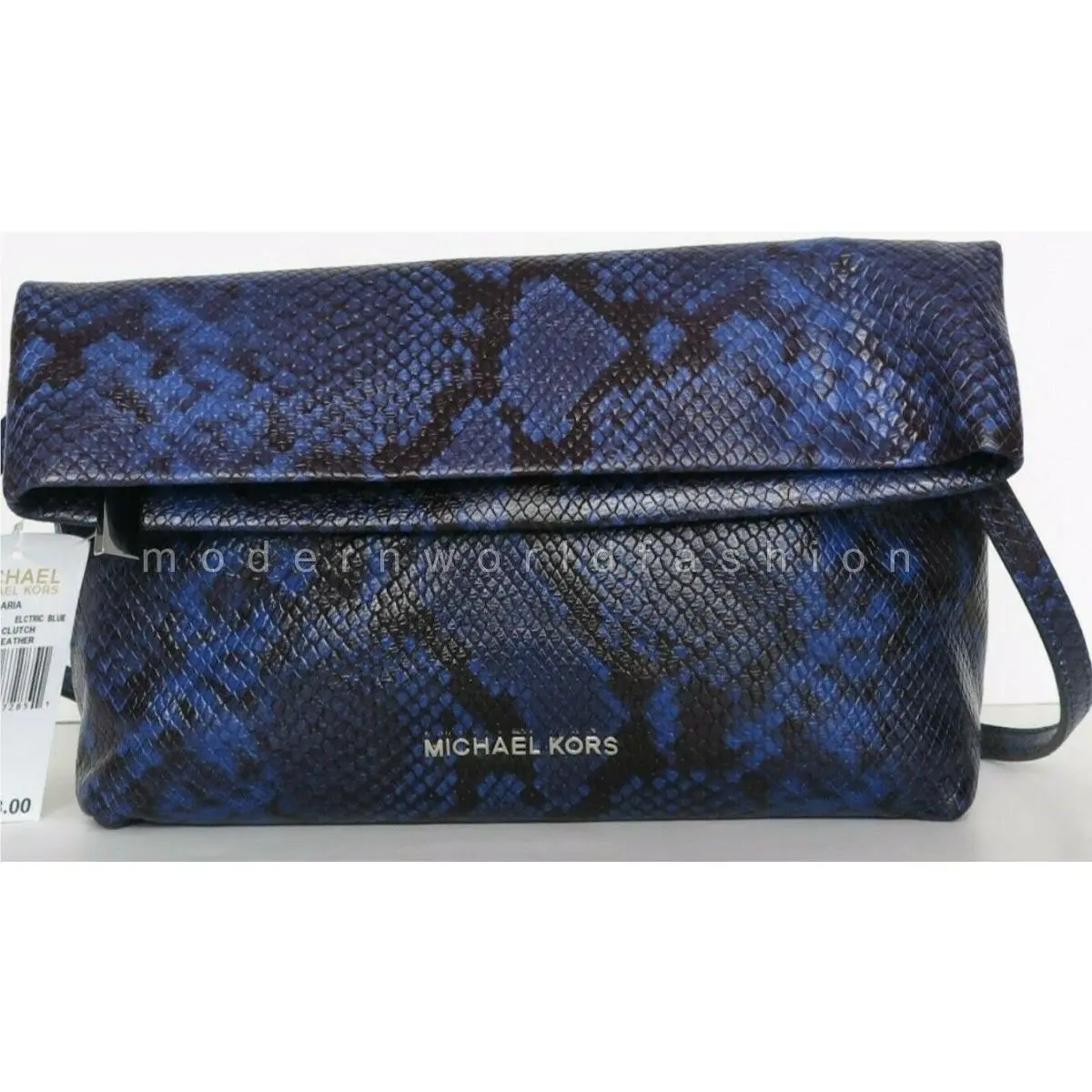 Michael Kors Daria Fold Over Embossed Leather Clutch Bag Electric Blue