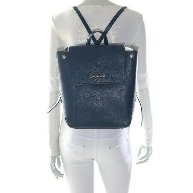 Michael Kors Hayes Medium Leather Backpack Navy