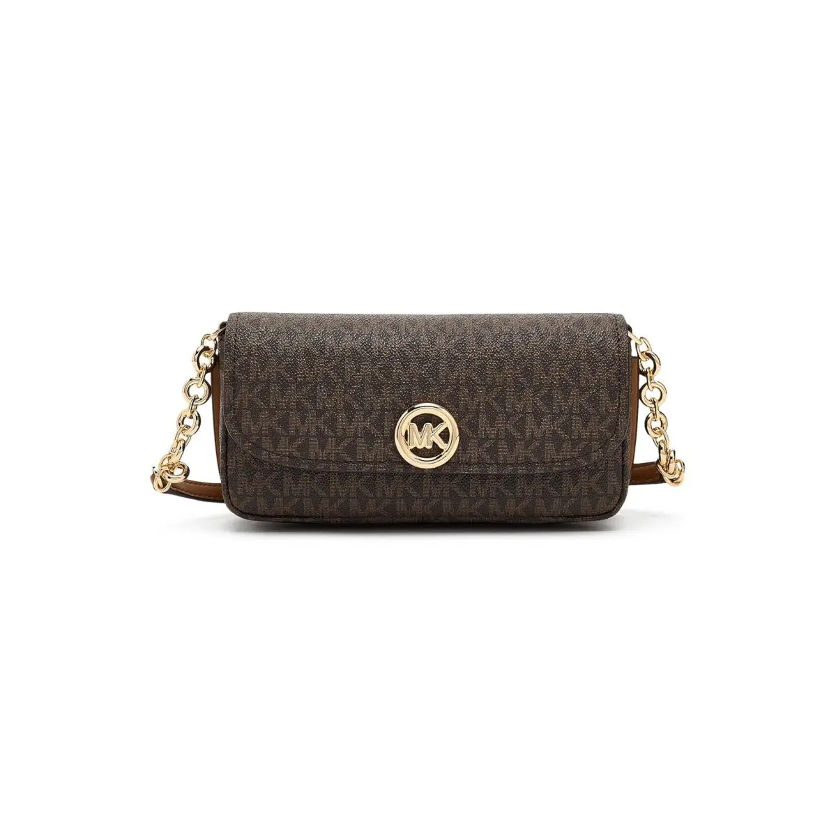 Woman`s Handbags Michael Michael Kors Nolita Small Flap Chain Crossbody - Brown/Acorn, Exterior: Multicolor