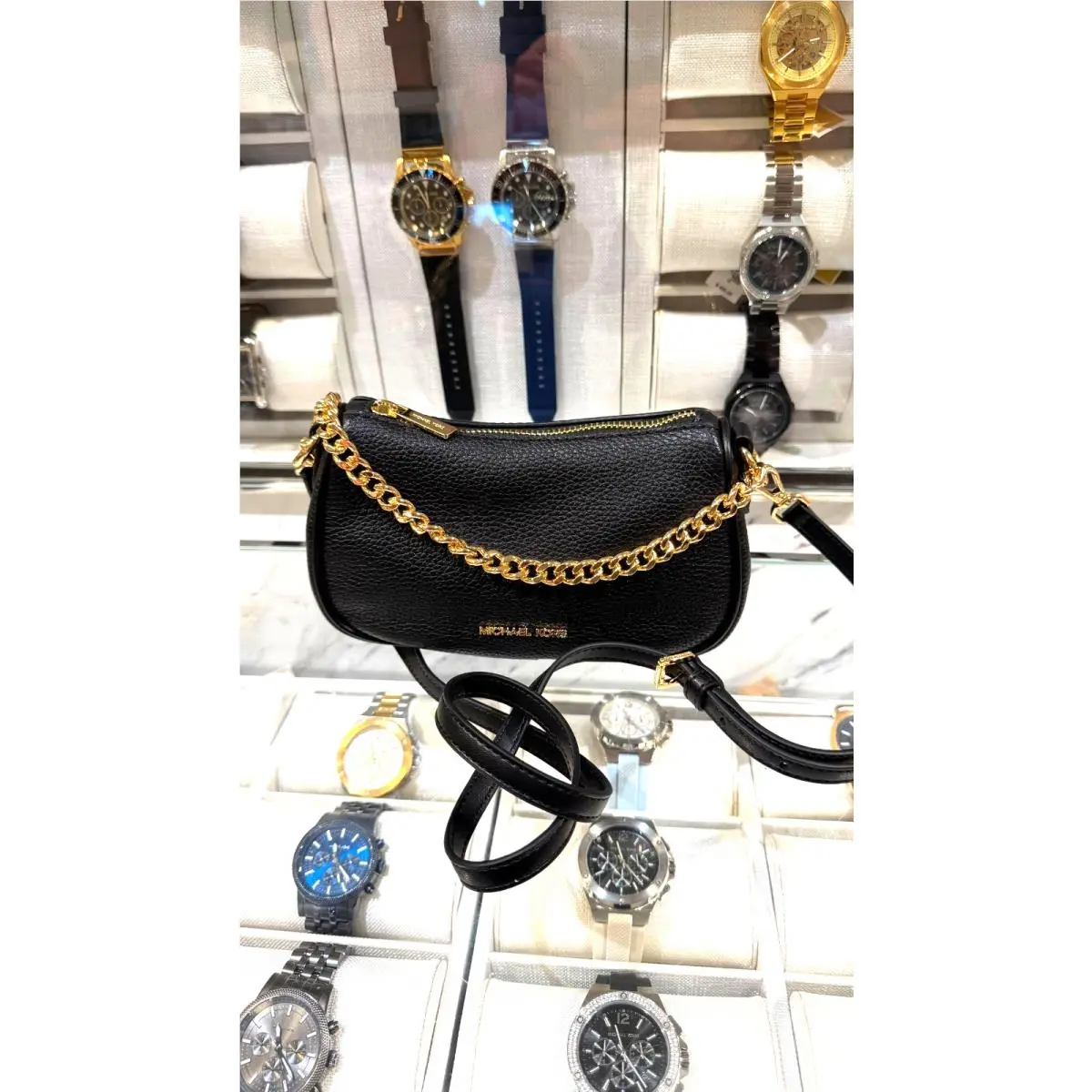 Carmela Ladies Small Pvc or Leather Crossbody Purse Bag Handbag MK BLACK by Michael Kors